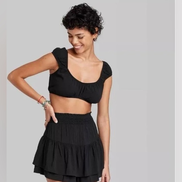 Wild Fable Cap Sleeve Tiny Black Crop Top - Picture 2 of 4